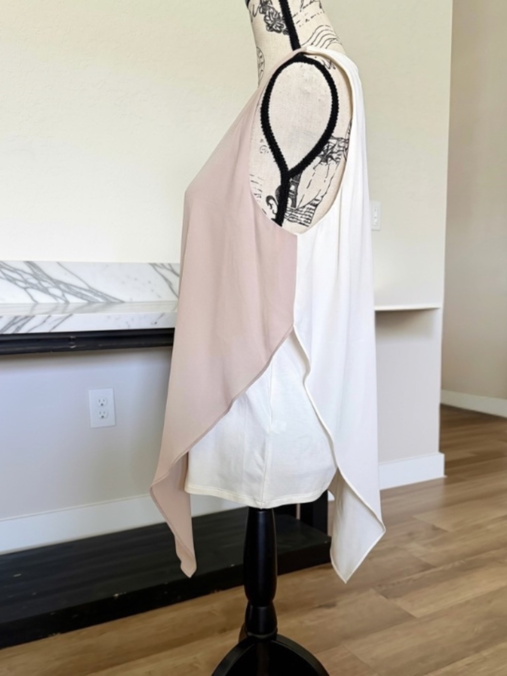 WHBM Taupe & White Sleeveless Top